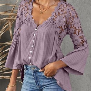 NWT Coeur De Vague Lace Floral Trumpet Sleeve Blouse